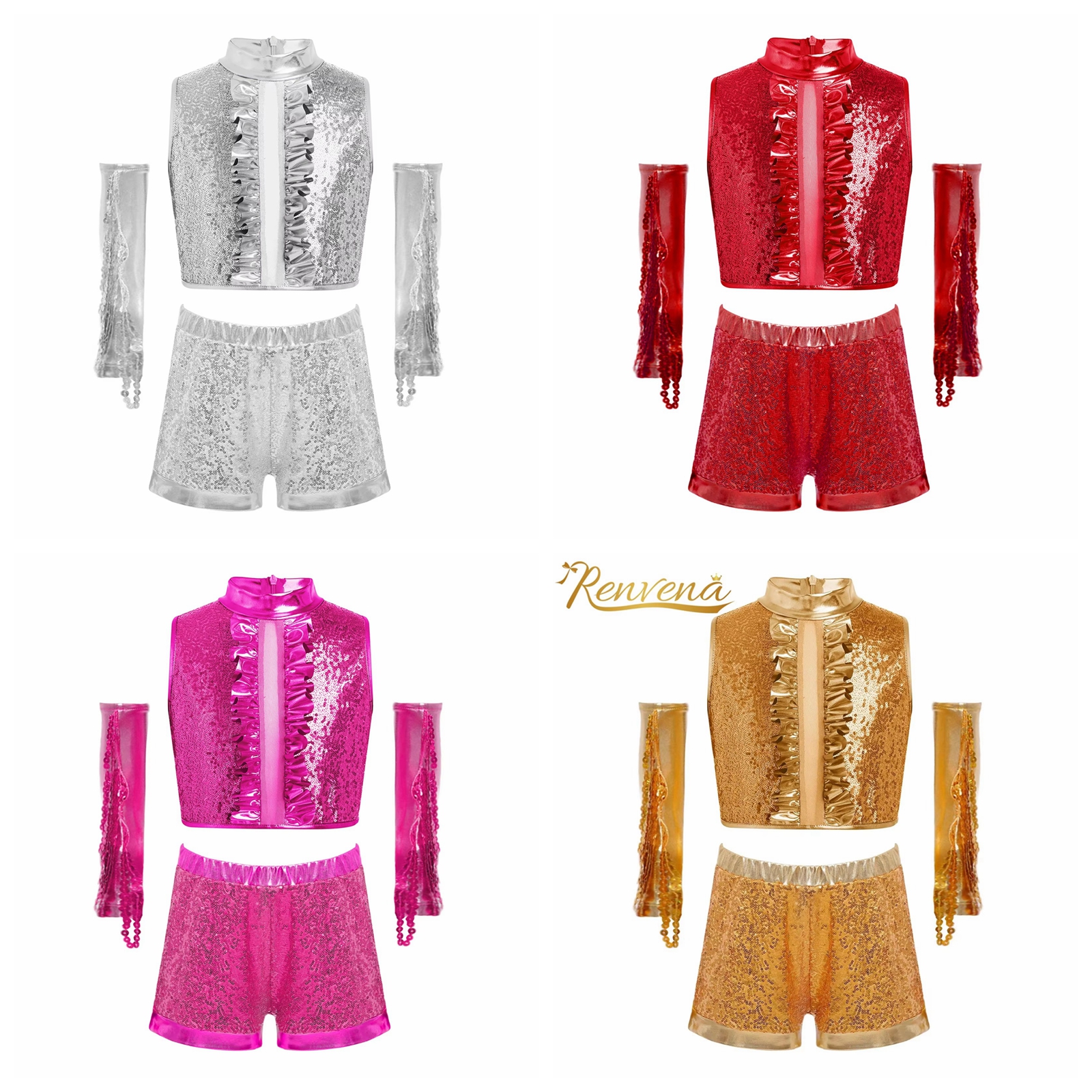 Street Fashion Hip Hop - Kids Sparkling Metallic Sequined Tassels Gloves