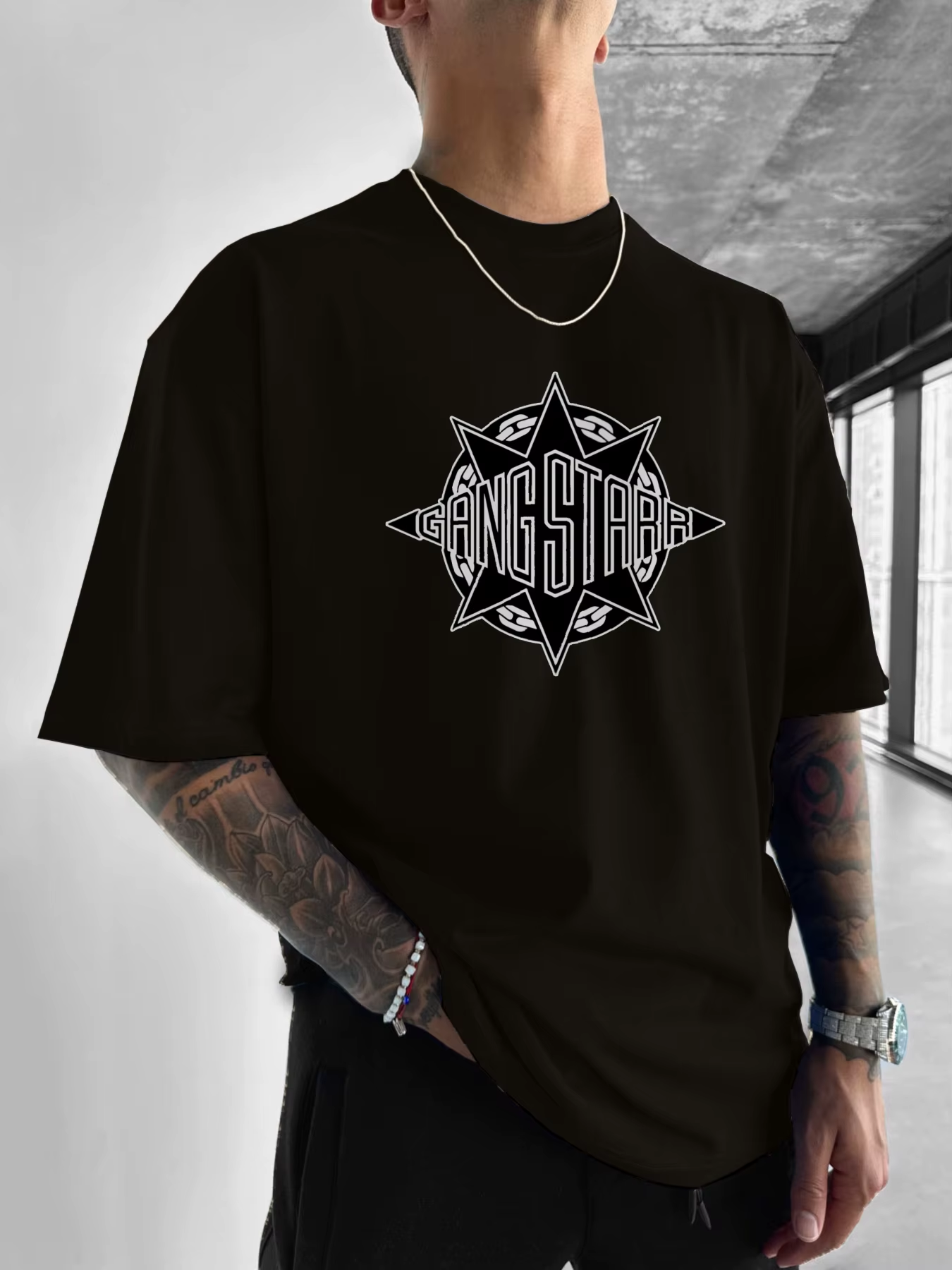 Street Fashion Logo - Gang Starr Logo Print T-Shirt Fashion
