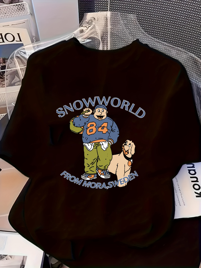 Longline Tee Oversized - Y2K Cartoon Character & Dog Print