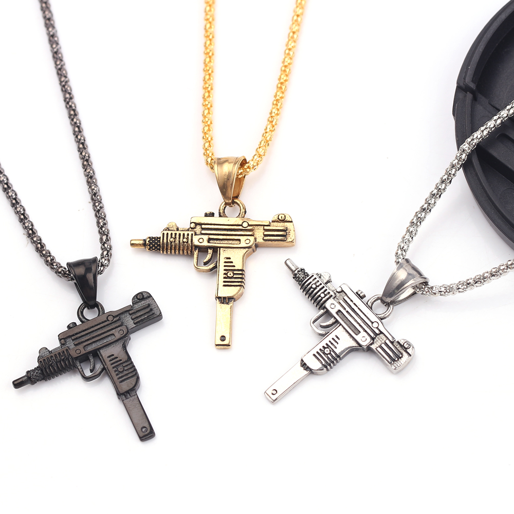 Punk Uzi Pistol Machine Gun Ne - Street Fashion Necklace avis et prix