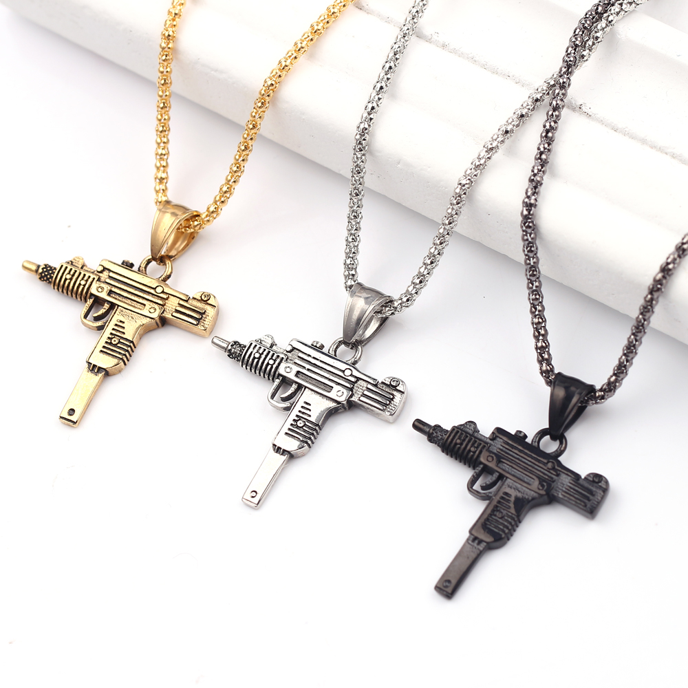 Punk Uzi Pistol Machine Gun Ne - Street Fashion Necklace avis et prix