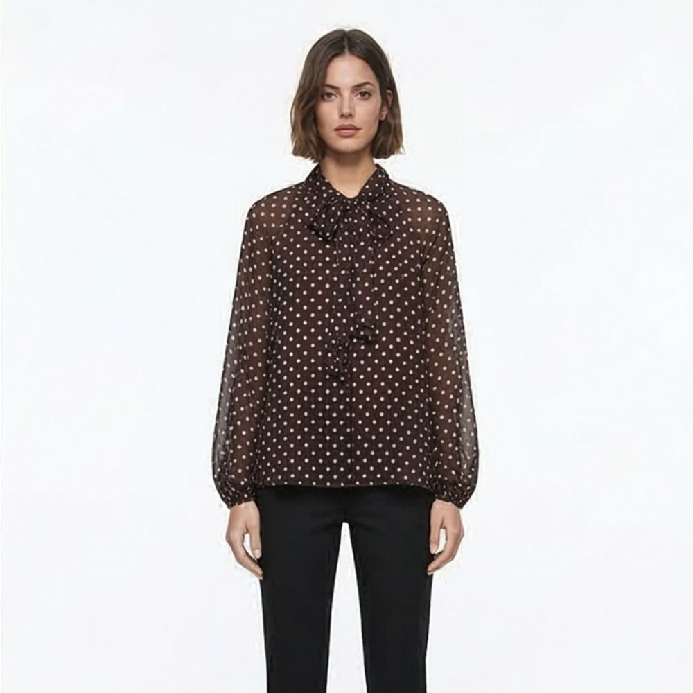 Long Sleeve Dots Printed Blous - Street Fashion Necklace avis et prix