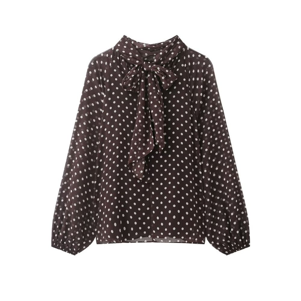 Long Sleeve Dots Printed Blous - Street Fashion Necklace avis et prix