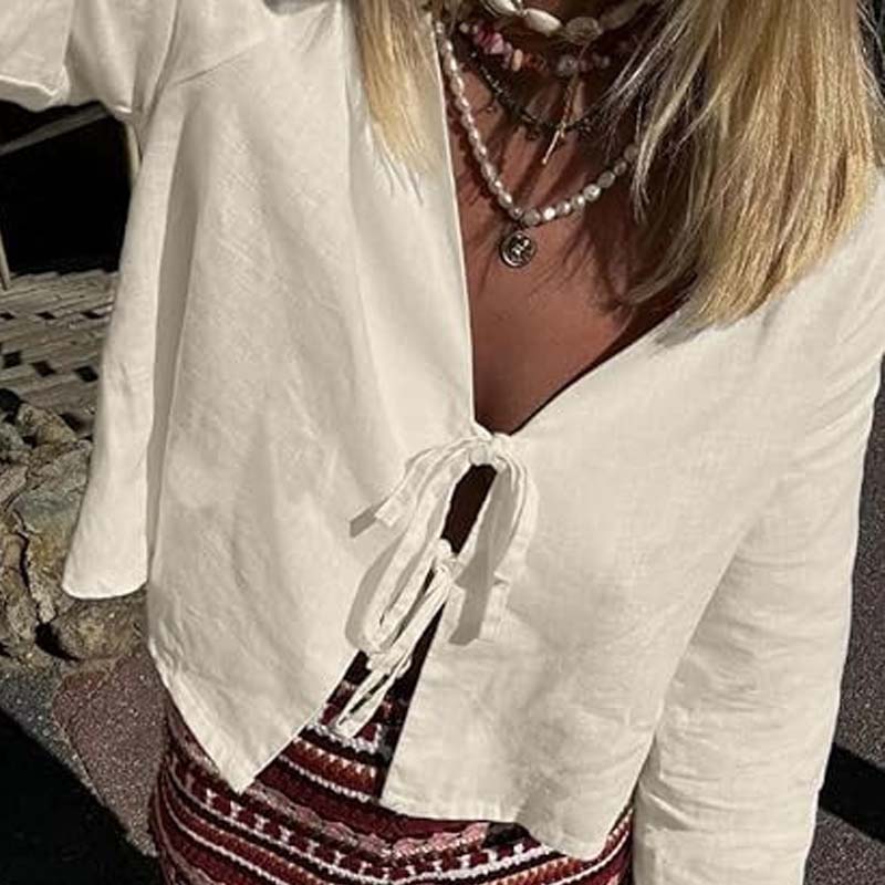 Summer lace up shirt women's e - Street Fashion Necklace avis et prix