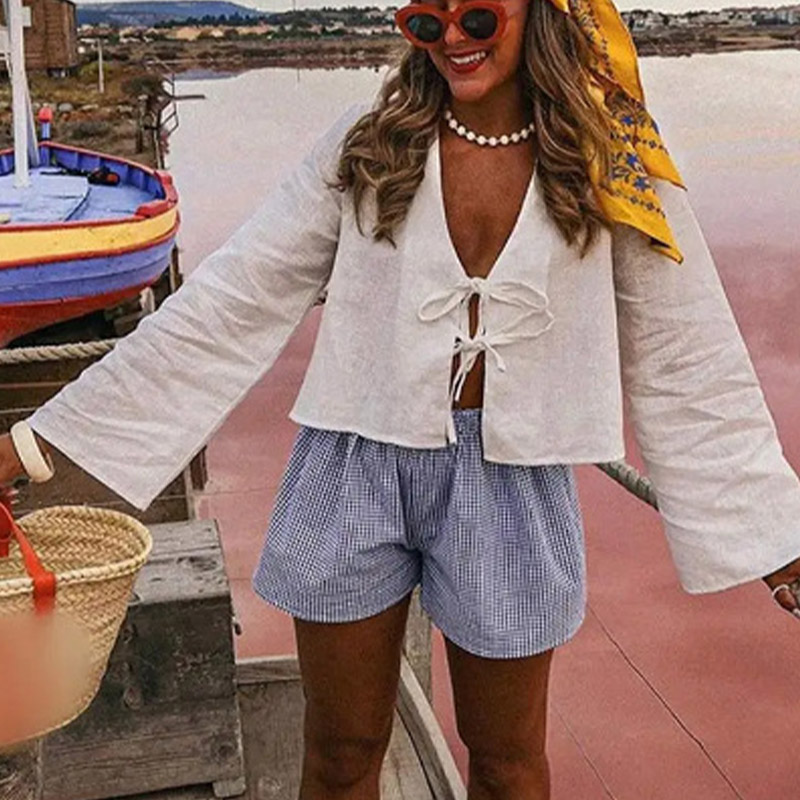 Summer lace up shirt women's e - Street Fashion Necklace avis et prix