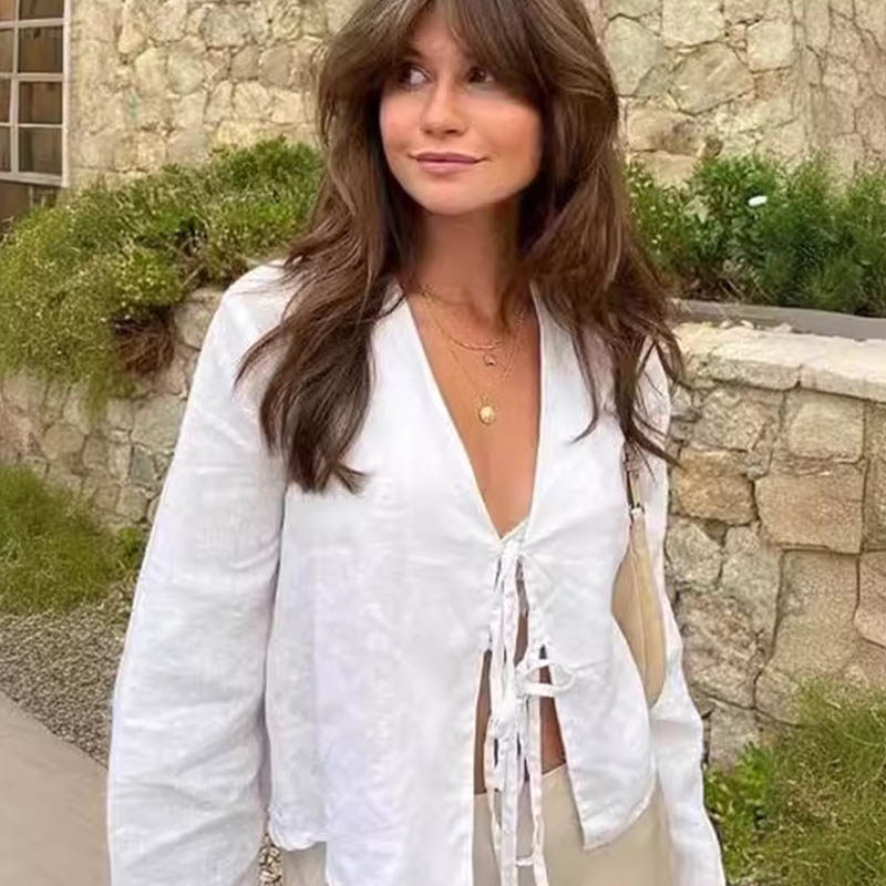 Summer lace up shirt women's e - Street Fashion Necklace avis et prix