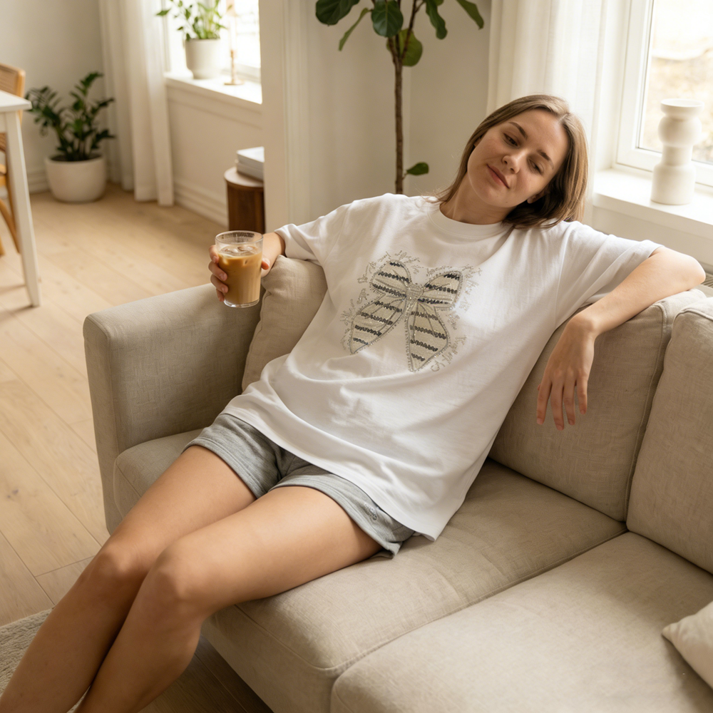 Women's Butterfly Embroidery R - Longline Tee Oversized avis et prix