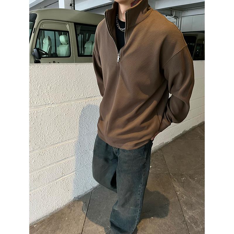 Zipper Turtleneck Twill Textur - Longline Tee Oversized avis et prix