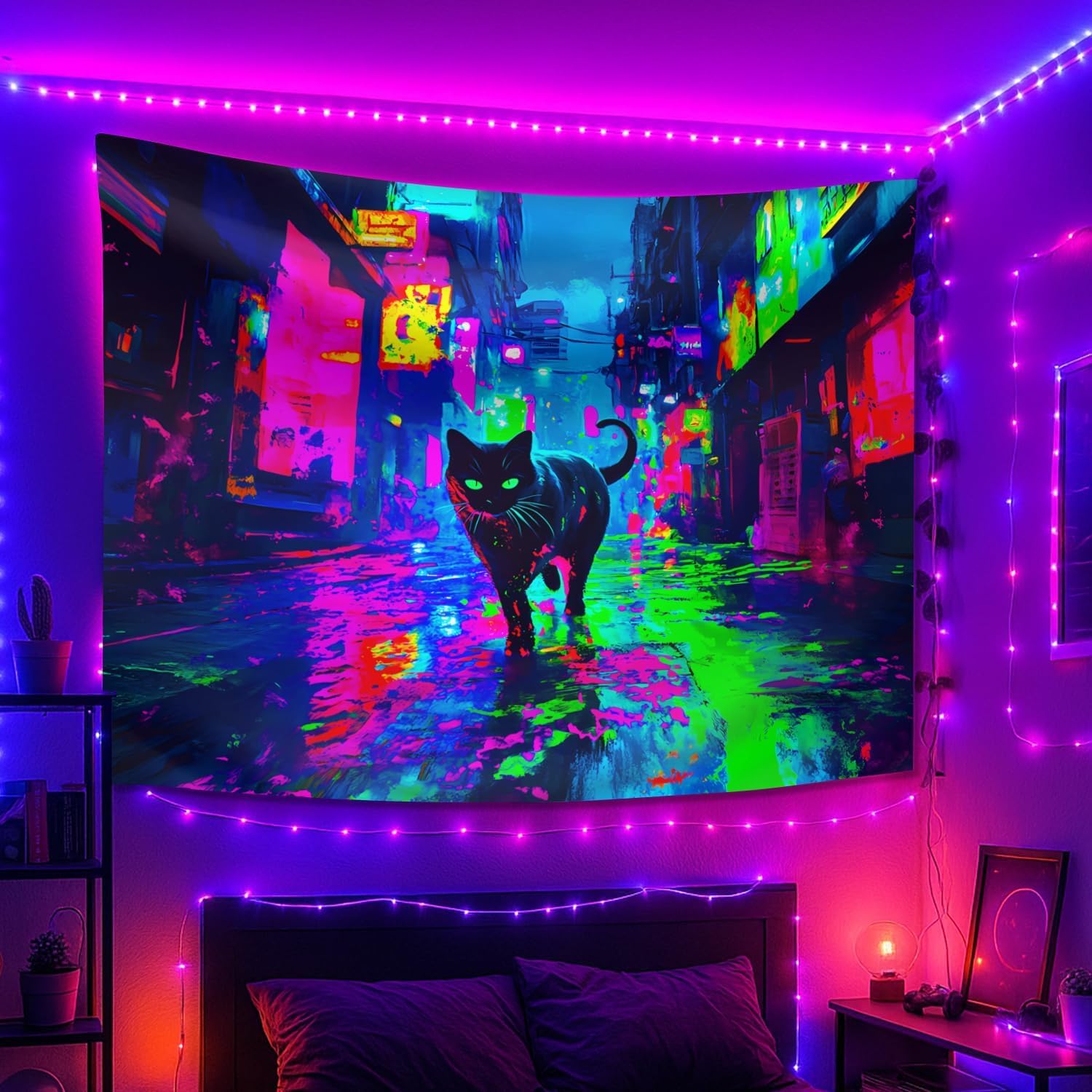 Cyberpunk Neon Cat Wall Tapest - Street Fashion Poster avis et prix
