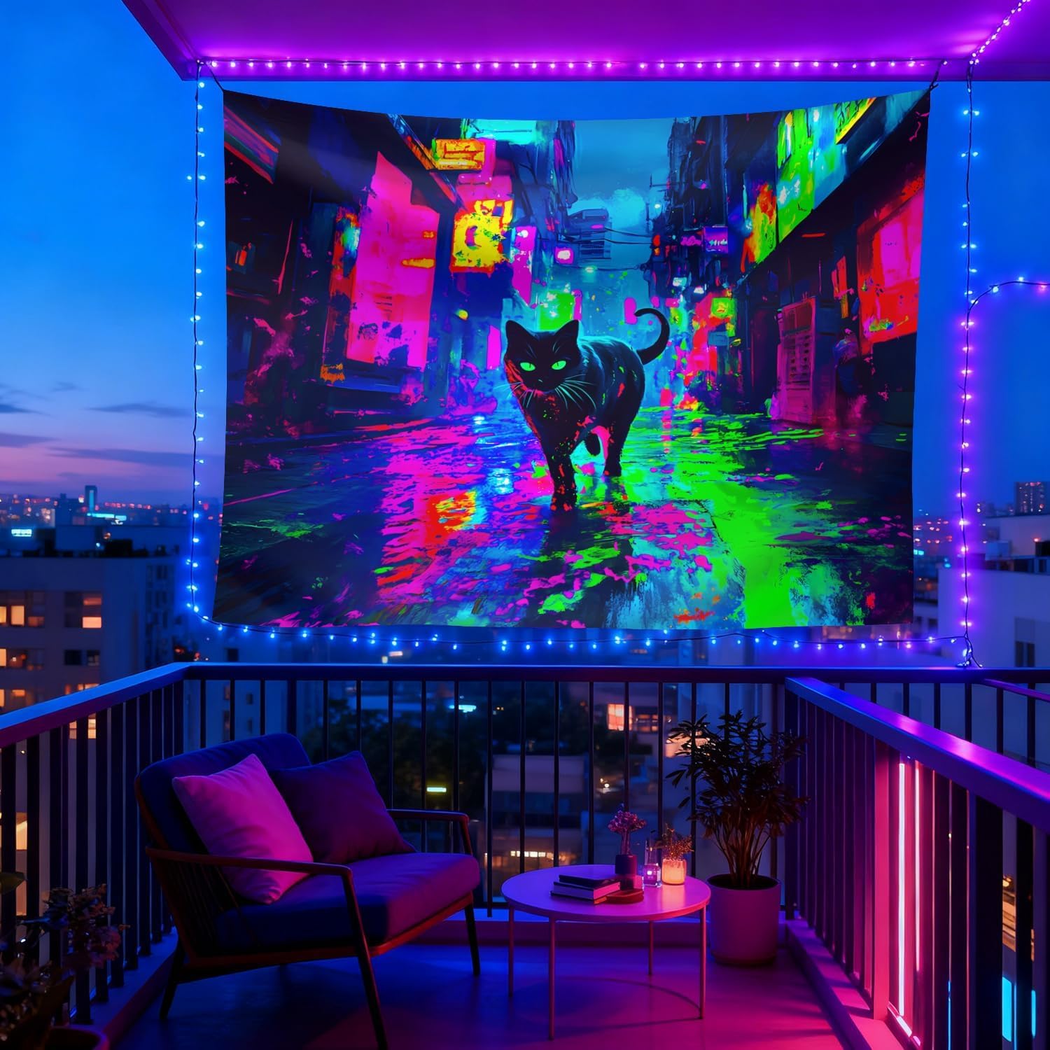 Cyberpunk Neon Cat Wall Tapest - Street Fashion Poster avis et prix