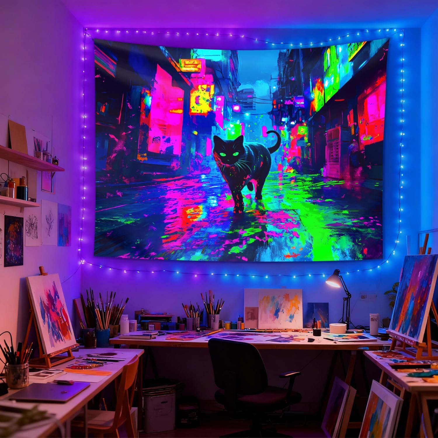 Cyberpunk Neon Cat Wall Tapest - Street Fashion Poster avis et prix