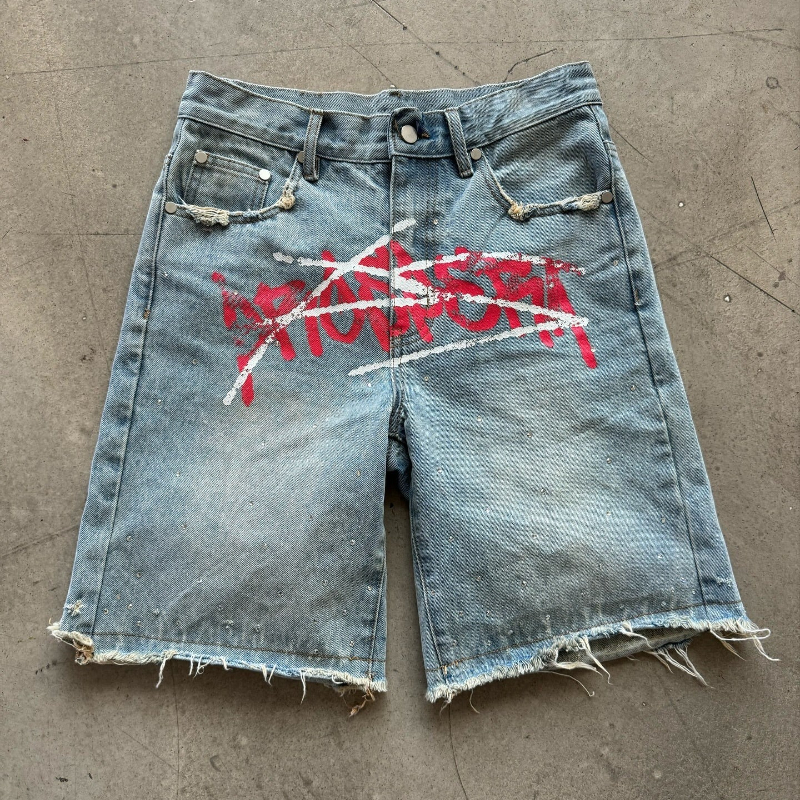 Y2K Graffiti Jorts Rhinestone  - Street Fashion Hip Hop avis et prix