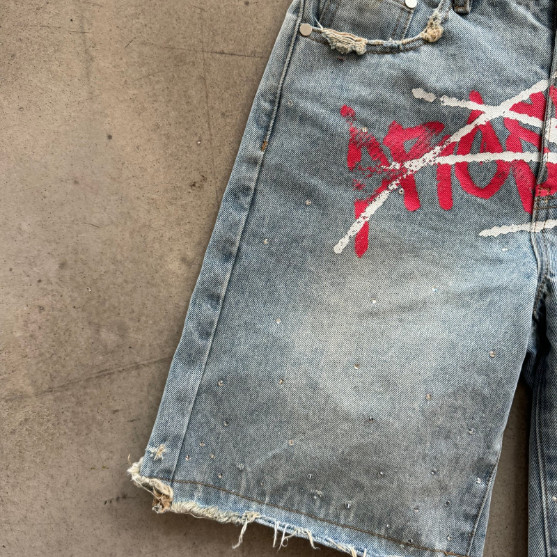 Y2K Graffiti Jorts Rhinestone  - Street Fashion Hip Hop avis et prix