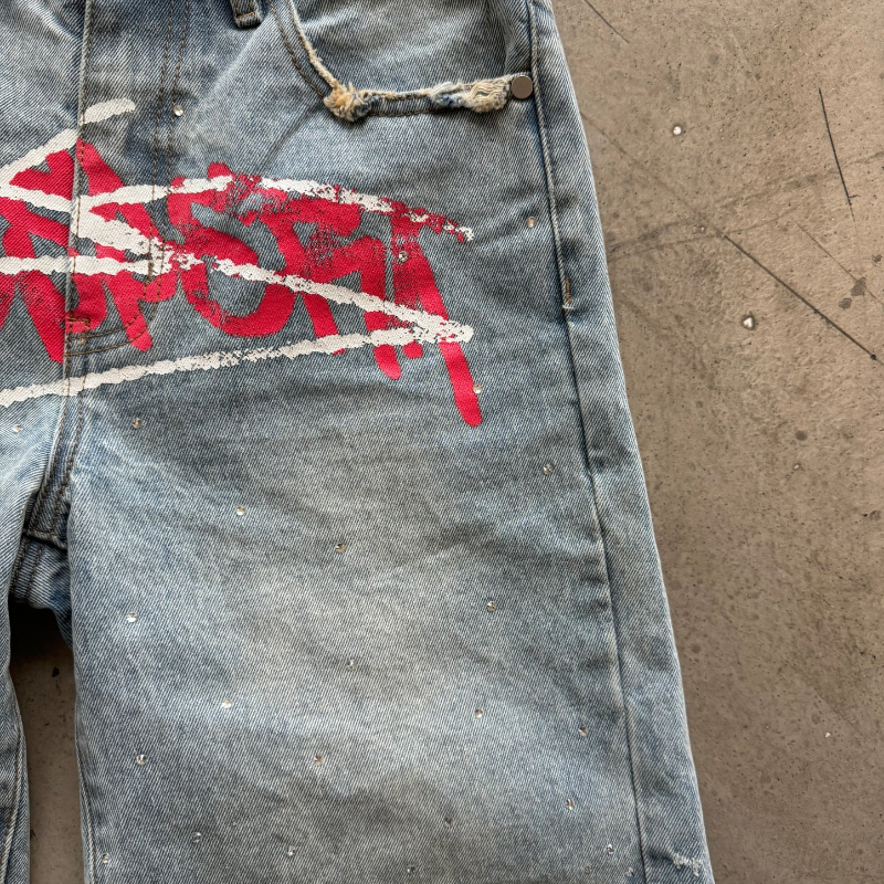 Y2K Graffiti Jorts Rhinestone  - Street Fashion Hip Hop avis et prix