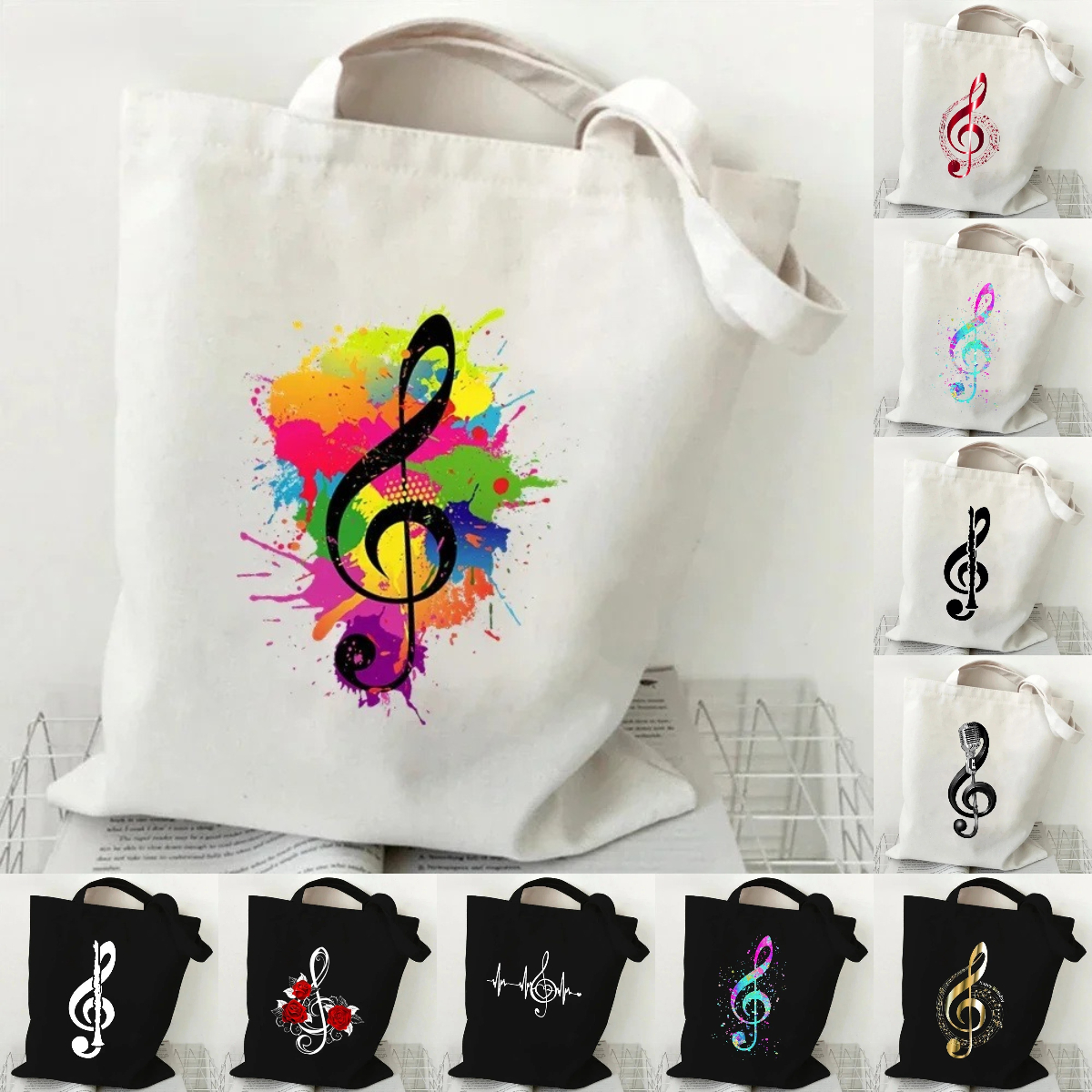 Music Note Heartbeat Printed C - Tote Bag Canvas Print avis et prix