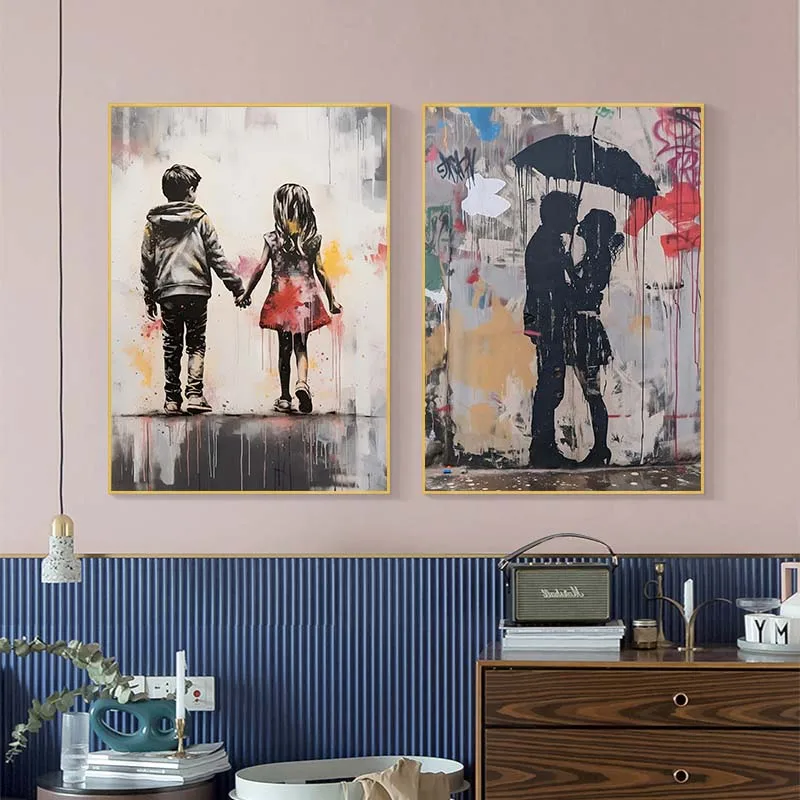 Banksy Graffiti Boy Girl with  - Street Fashion Poster avis et prix