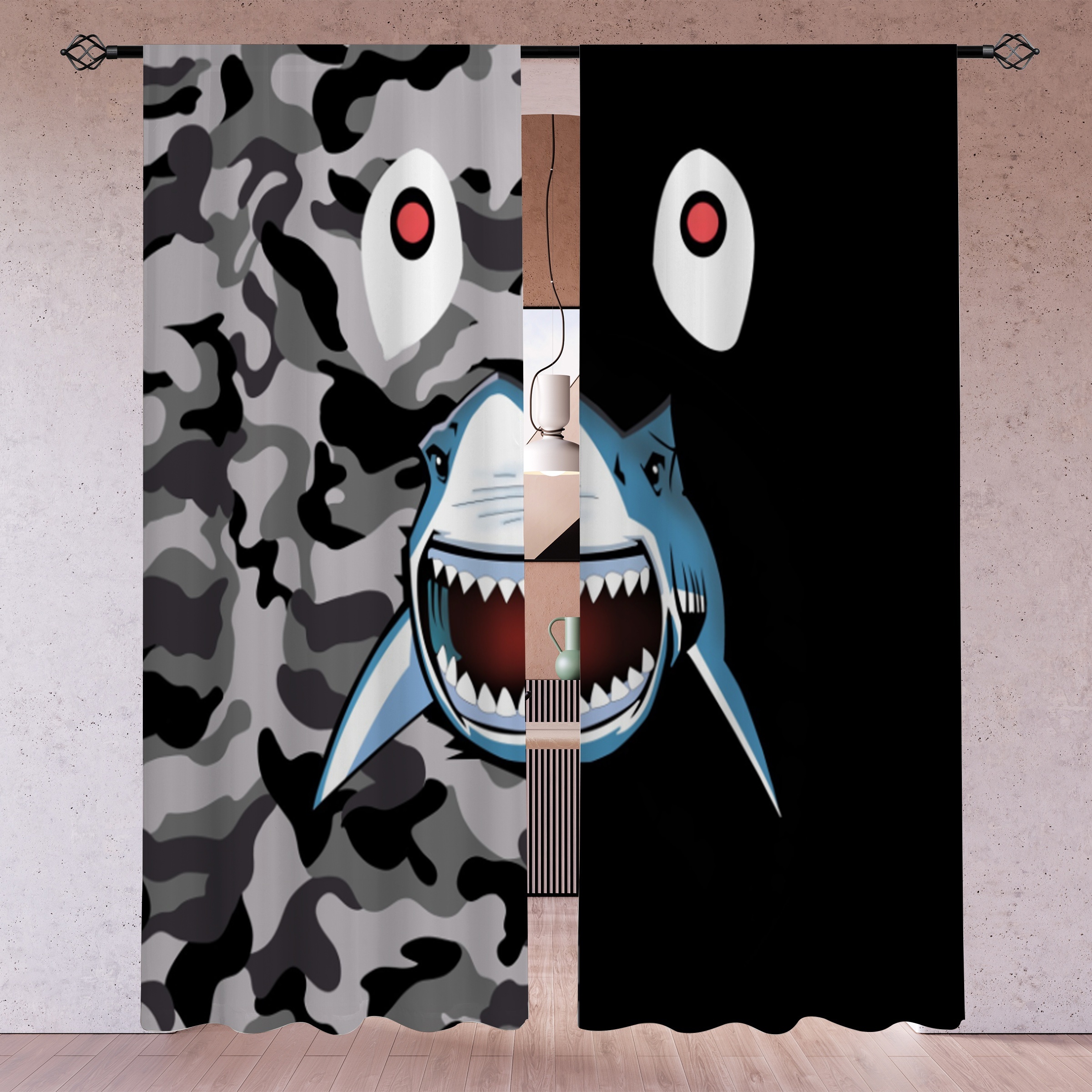 Camo and Shark Pattern Curtain - Camo Pattern Set avis et prix
